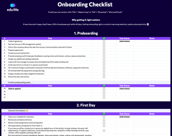 Onboarding Checklist Template eduMe